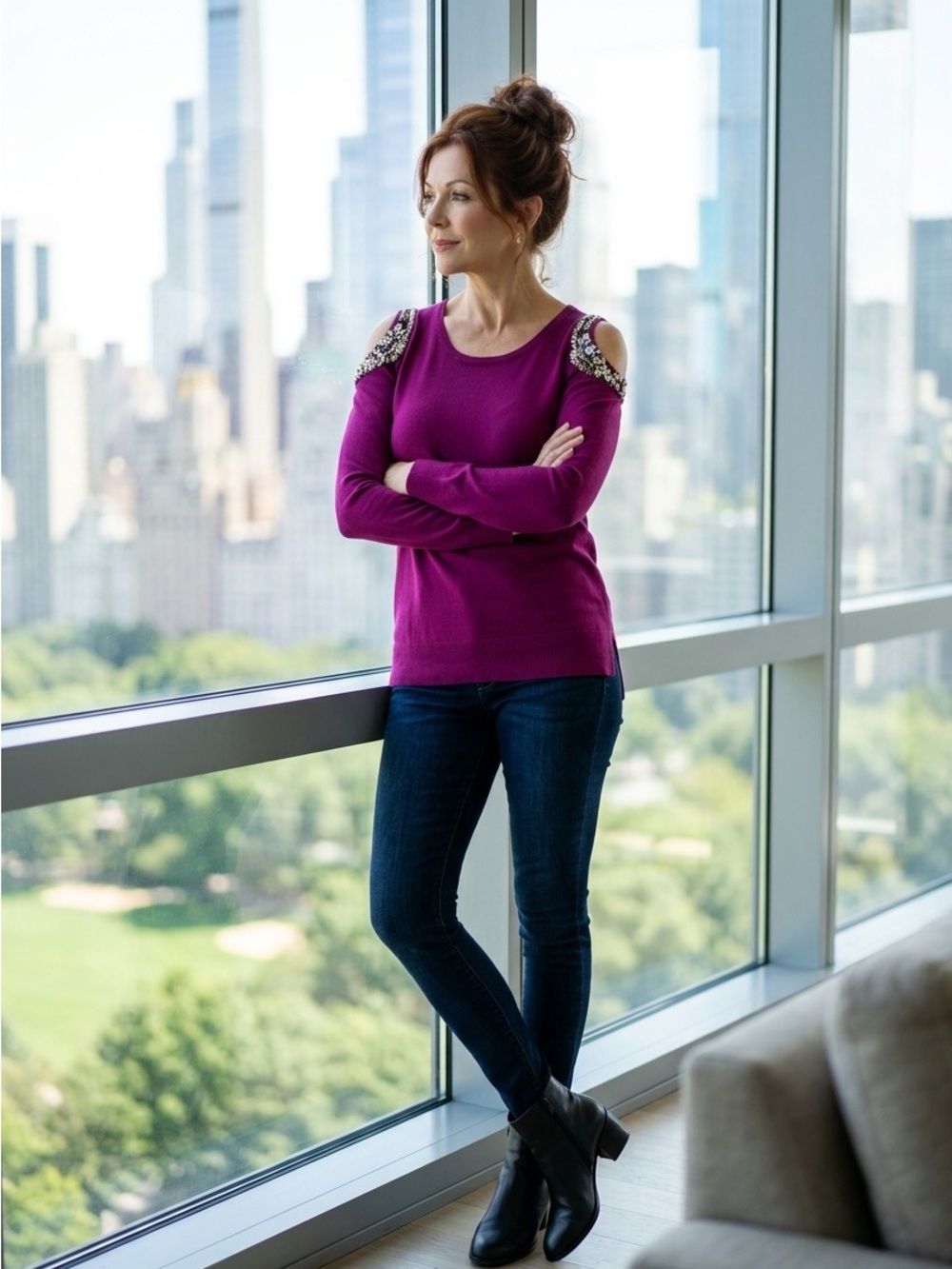Thalia Sodi cold shoulder sweater in Plum US L